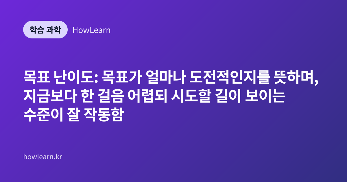 목표 난이도: 목표가 얼마나 도전적인지를 뜻하며, 지금보다 한 걸음 어렵되 시도할 길이 보이는 수준이 잘 작동함